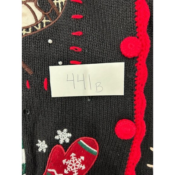 Vintage Basic Editions Holiday Sweater Black Red Trim Sz M Winter Design - Picture 7 of 8